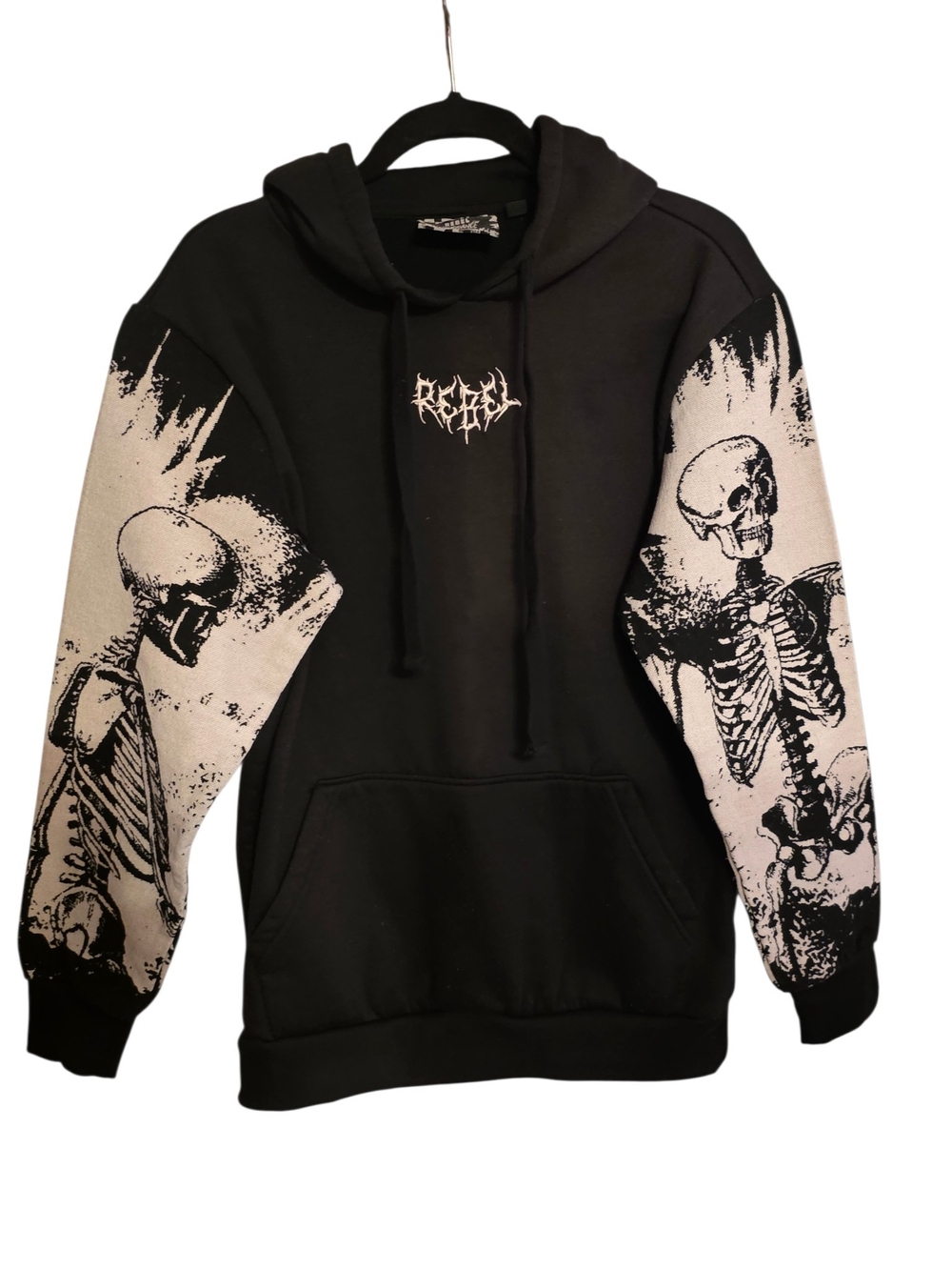 Rebel Vengeance Gothic Skeleton Tapestry Graphic Pullover Hoodie Mens M Black